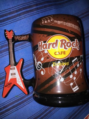 HARD ROCK CAFE DENVER Large MUG with GUITAR Handle | 3-D Effect | 18 oz