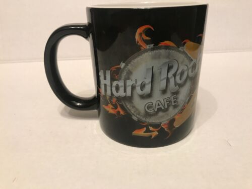 Mug Hard Rock Cafe Love All Serve All Let's Rock Guitar Flames New York Black
