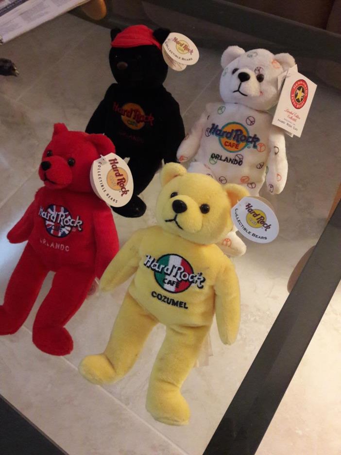 4 Hard Rock CafeTeddy Bears - Cozumel Signature Collection & Orlando - Excellent