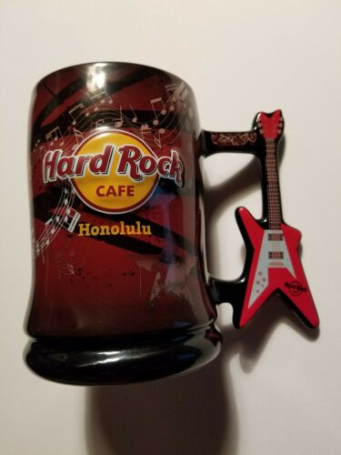 Hard Rock Cafe HONOLULU Hawaii BEER STEIN MUG RED Guitar Handle LOGO Bar Glass