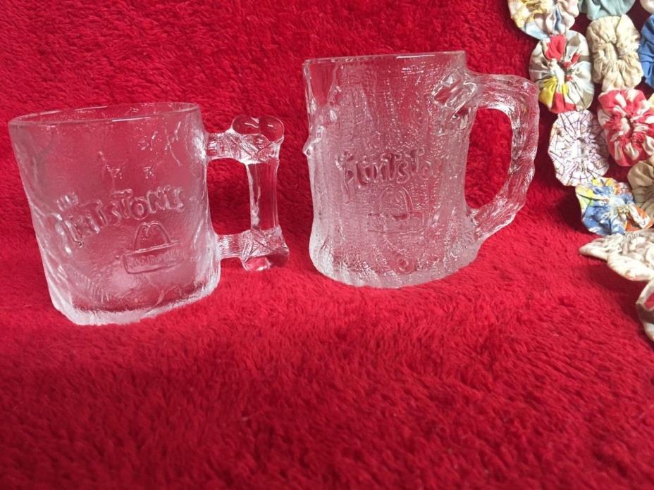 Set of 2 Vintage Glass McDonalds Flintstones Treemendous  & Predawn Glass Mugs
