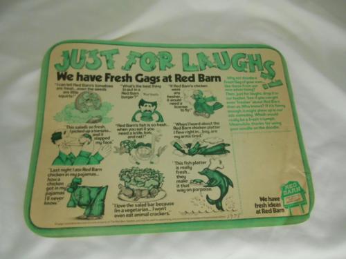 Old Vtg 1978 RED BARN FAMILY RESTAURANT Advertising PLACEMAT Fresh Gags