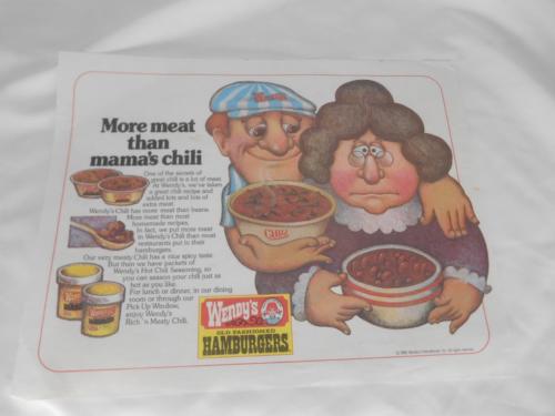 Old Vtg 1980 WENDY'S FAST FOOD RESTAURANT  PLACEMAT Advertising