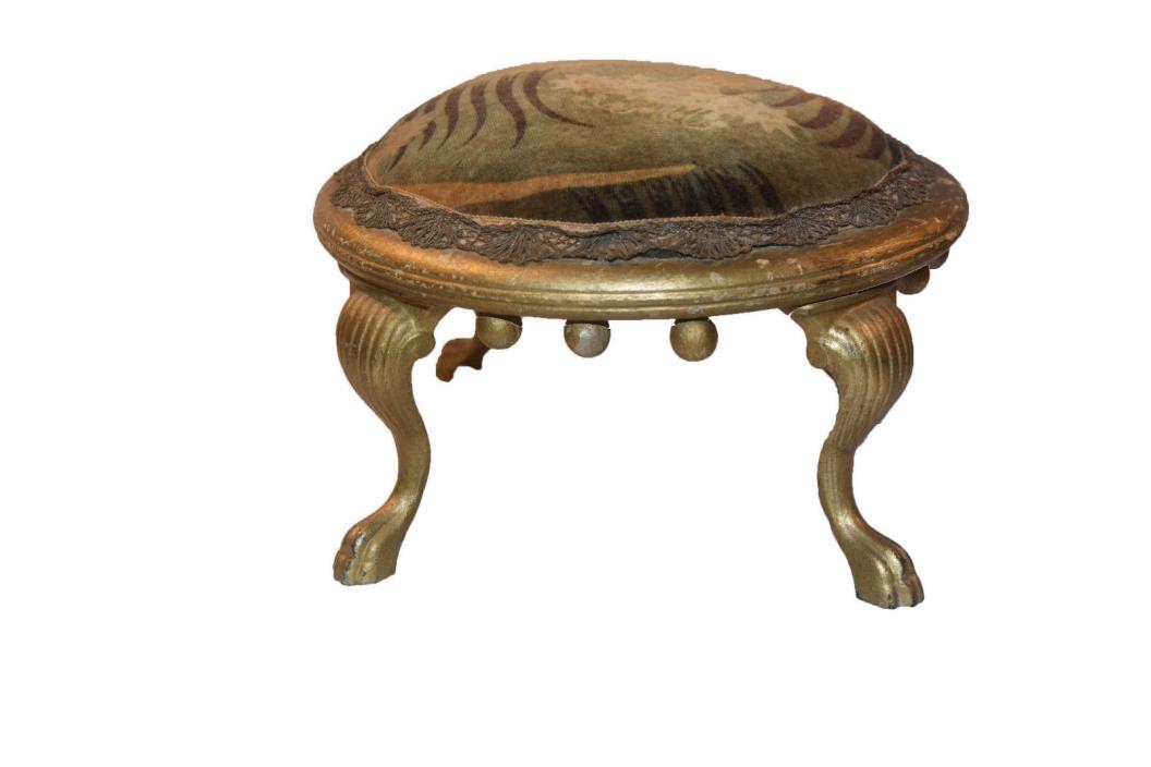 Petite Gilded Footstool, Wood Base, Legs are Metal, Hudson Department Store
