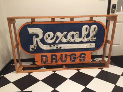 Rexall Drugs Porcelain Neon Sign / Texaco / Gulf / Coca Cola / Shell / Sinclair
