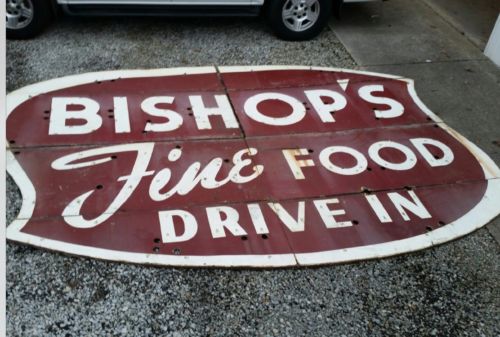 1950's Original Bishops Drive Inn Diner Neon Porcelain Sign