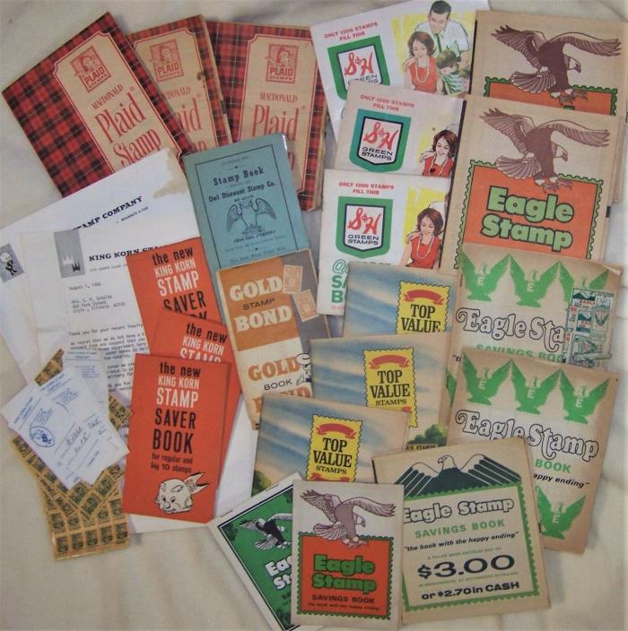 Lot Grocery Store Trading Stamp Books Plaid Eagle King Korn S&H Top Value