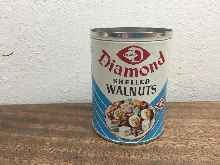 Vintage Tin Metal Diamond Shelled Walnuts ~ Nut Can ~ Kitchen Advertising