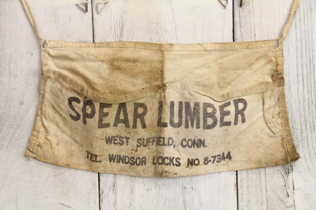 ANTIQUE SPEAR LUMBER WEST SUFFIELD CONN CANVAS APRON POUCH ADVERTISING