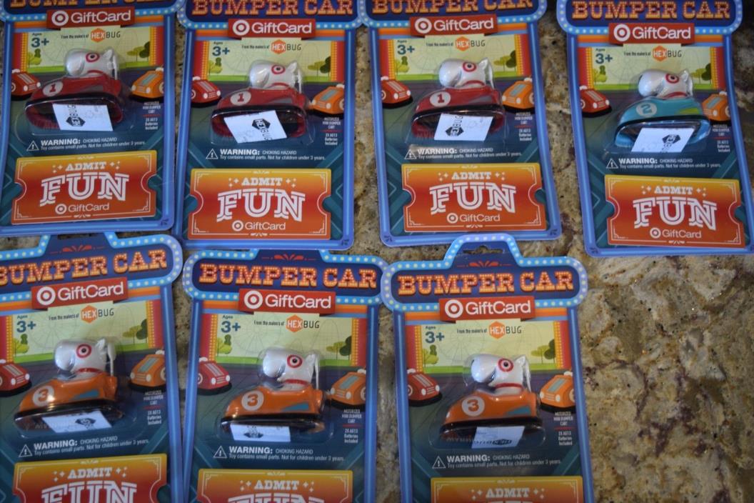7 TARGET Mini BUMPER CAR BULLS EYE DOG HEXBUG GIFT CARDS Red Blue Orange Hex Bug