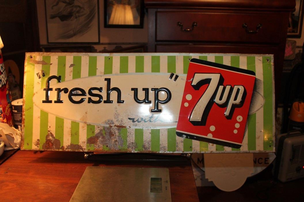 1958 Stout Fresh Up With 7 Up 7Up Embossed Tin Sign from Key West Florida