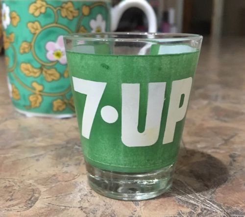Vintage 7-Up Green Shot whiskey rum Glass 2.25 inches cup liquor jack daniels