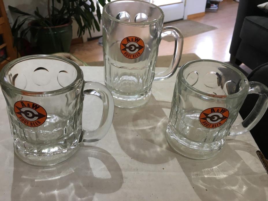 Lot of (3) vintage A&W glass mugs w/ light orange target arrow logos