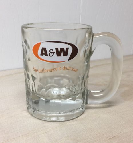 A&W Root Beer MIni Small Glass Mugs Old Logo A and W Mug 4” Tall VTG