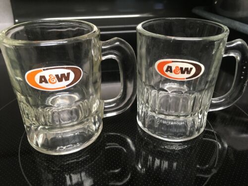 2 Mini Vintage A&W Root beer Small Glass Mugs Old Logo Mug Set Mugs 3