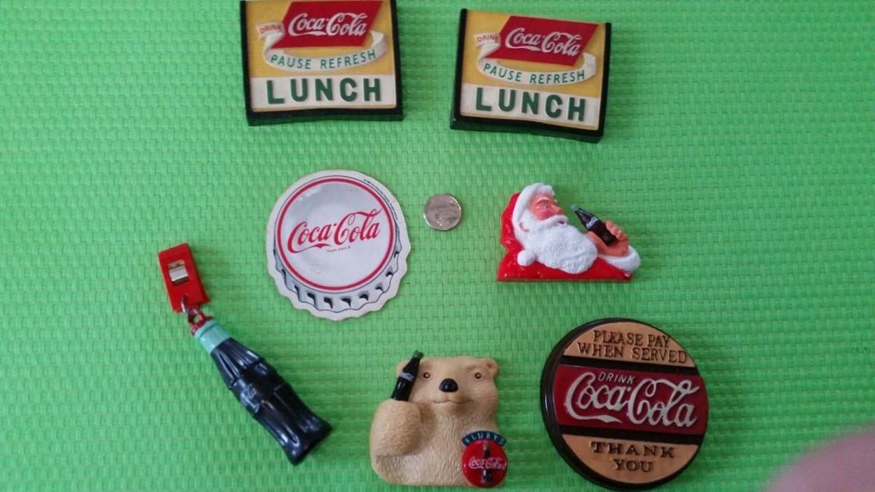 COCA-COLA Coke Magnets Vintage Polar Bear Santa Rubber Odd Lot Coke Bottle