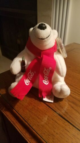 1998 Coca-Cola Style#0120 Polar Bear in Red Scarf Bean Bag Plush