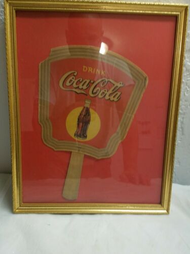 Vintage Coca Cola 1930's Paper hand fan ( framed )