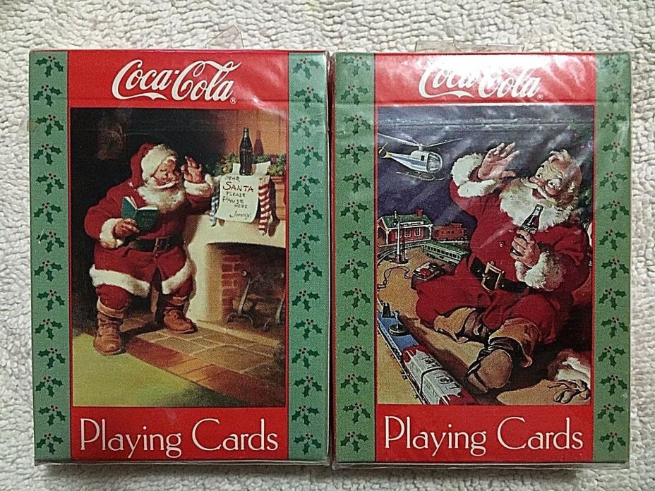 VINTAGE COCA COLA COLLECTIBLE SANTA PLAYING CARDS LOT (2) - New in Package