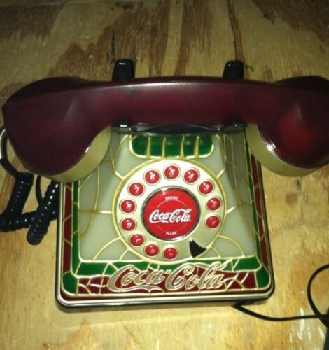 Vintage Coca Cola Stained Glass Push Button Tiffany Style Phone