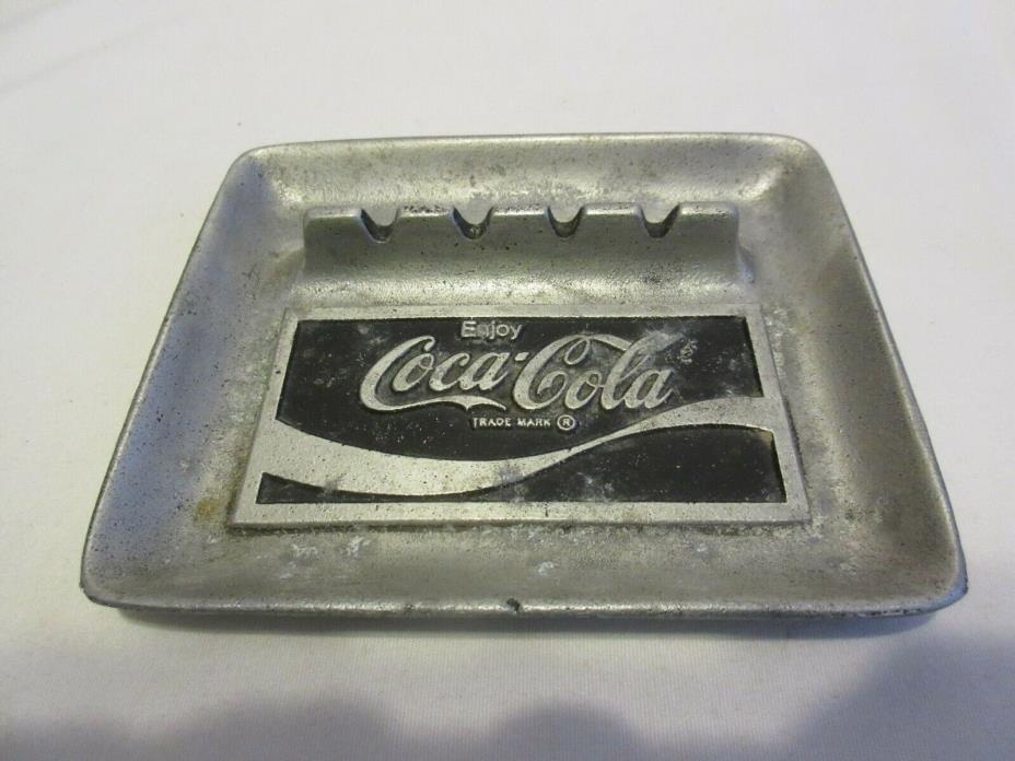 Vintage Cast Enjoy Coca-Cola Gray Metal Ashtray ? 1970s? Coke Cola Soda Rare 4x5