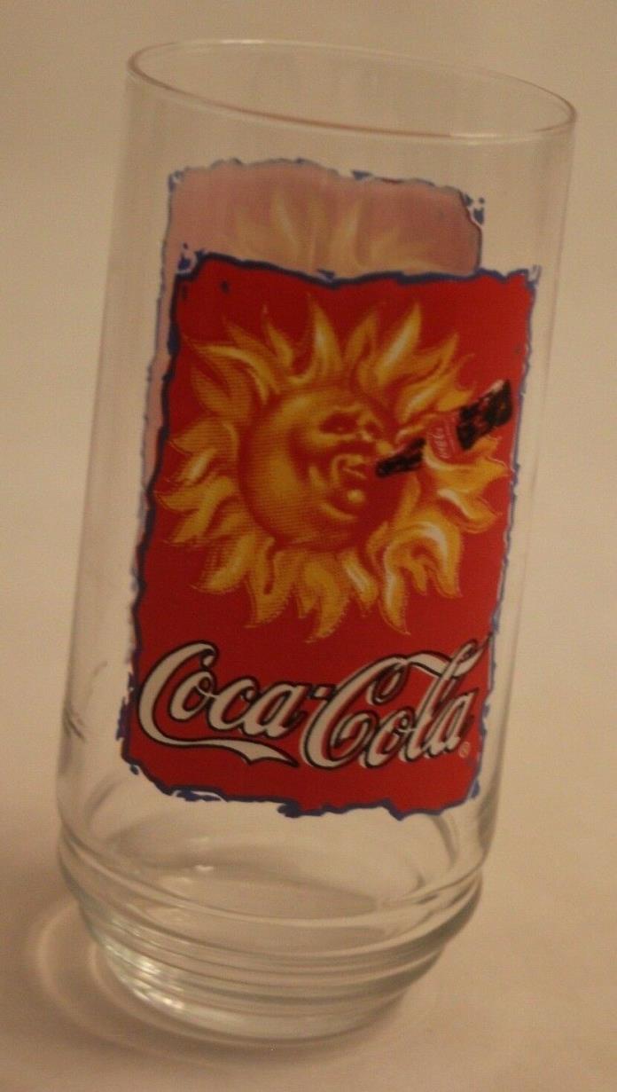 Sun Drinking a Bottle of Coca-Cola Summer 1995 Vintage Red Coke Glass Cup
