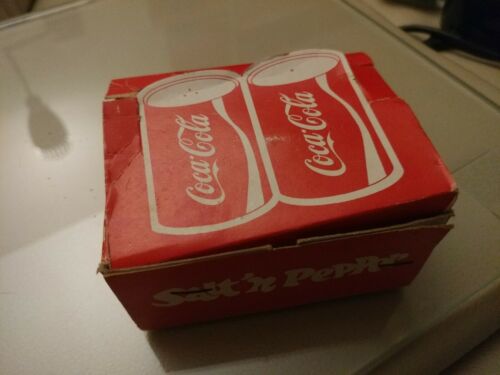Vintage Coke Coca Cola Can Salt & Pepper Shakers Set (Metal Cans and Box)