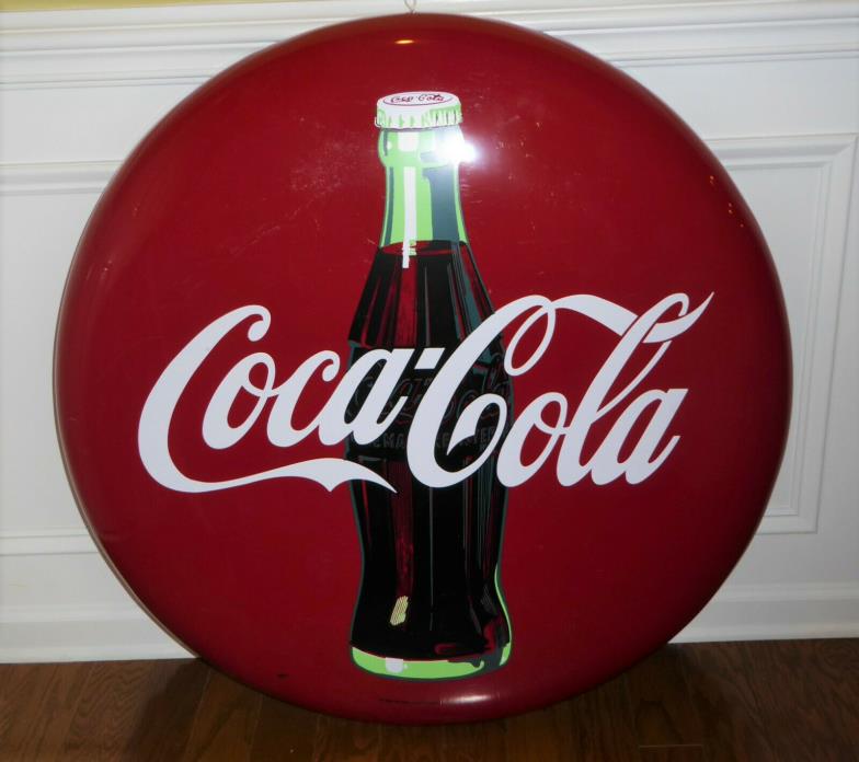 Vintage Large 36 inch Plastic Coke Coca Cola Button Bottle Sign