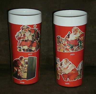 Lot Of 2 Coca-Cola Coke Vintage Christmas Cups Tumblers Santa Claus Made In USA