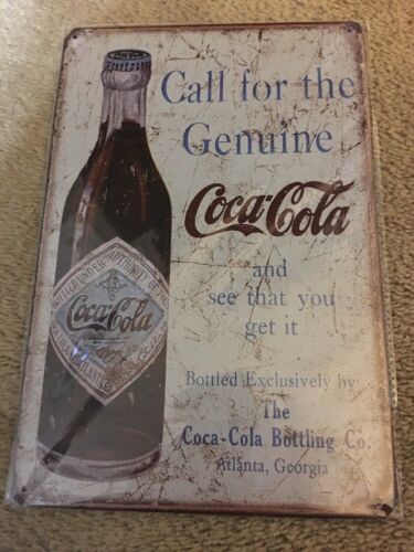COCA COLA metal sign call for the genuine coke vintage weathered style 1918
