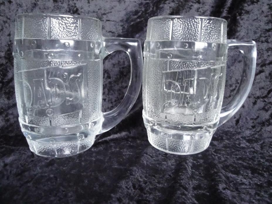 Vintage Set of Two (2) Dad's Rootbeer Mugs Heavy Clear Glass Barrel