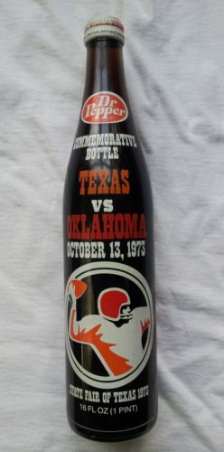 VINTAGE RARE UNOPENED DR. PEPPER 16 oz. BOTTLE TEXAS vs. OKLAHOMA 1973