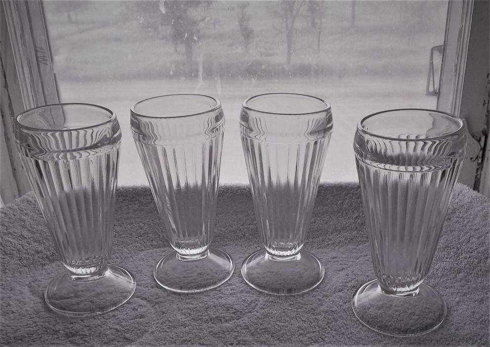 4 Vintage Malt Shop Milk Shake Soda Fountain Glasses Very Heavy - Frappe