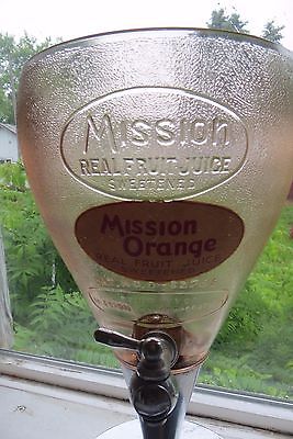 embossed pink glass Mission Real Fruit Juice soda syrup pump spigot dispenser