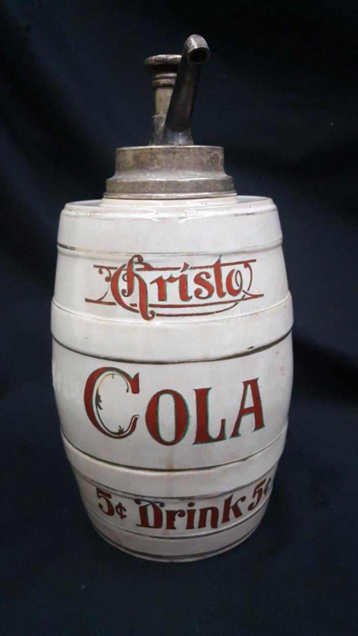 RARE Early 1900's Christo Cola Syrup Dispenser Barrel Urn With Original Pump