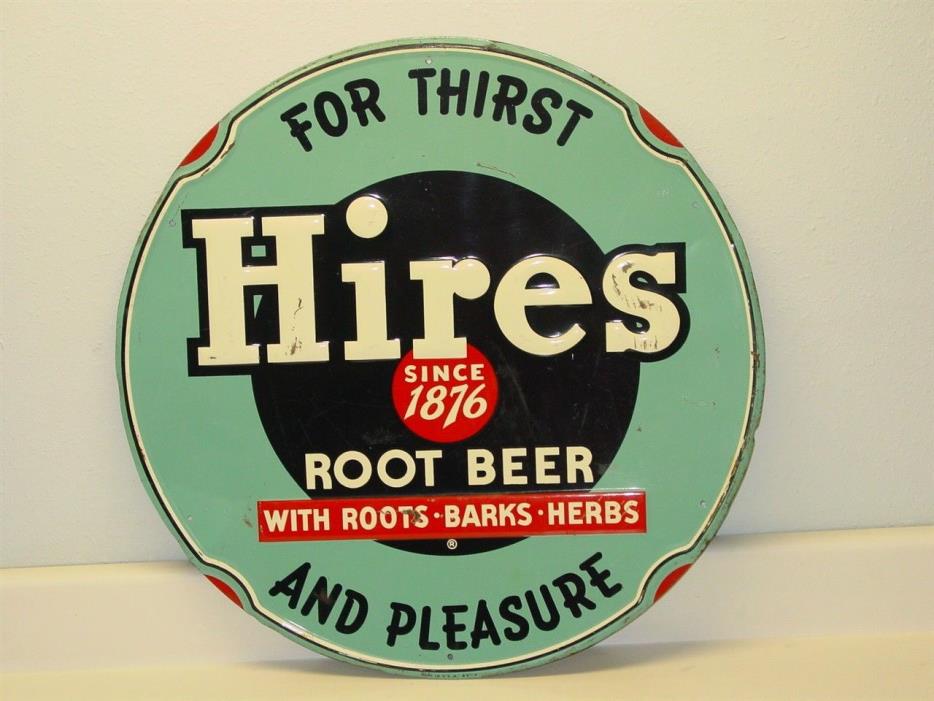 Vintage Original Hires Root Beer Sign, Round, 