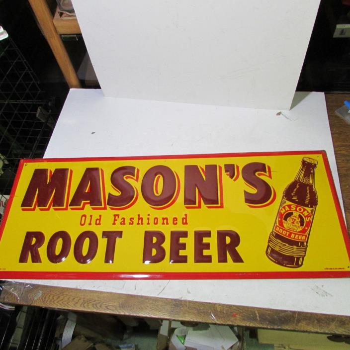 NOS MASON'S OLD FASHIONED ROOT BEER VINTAGE ADVERTISING Sign Metal SUPER!