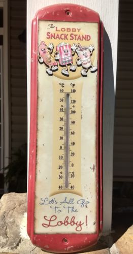 Vintage style LOBBY SNACK STAND metal movie theater thermometer hot dog popcorn
