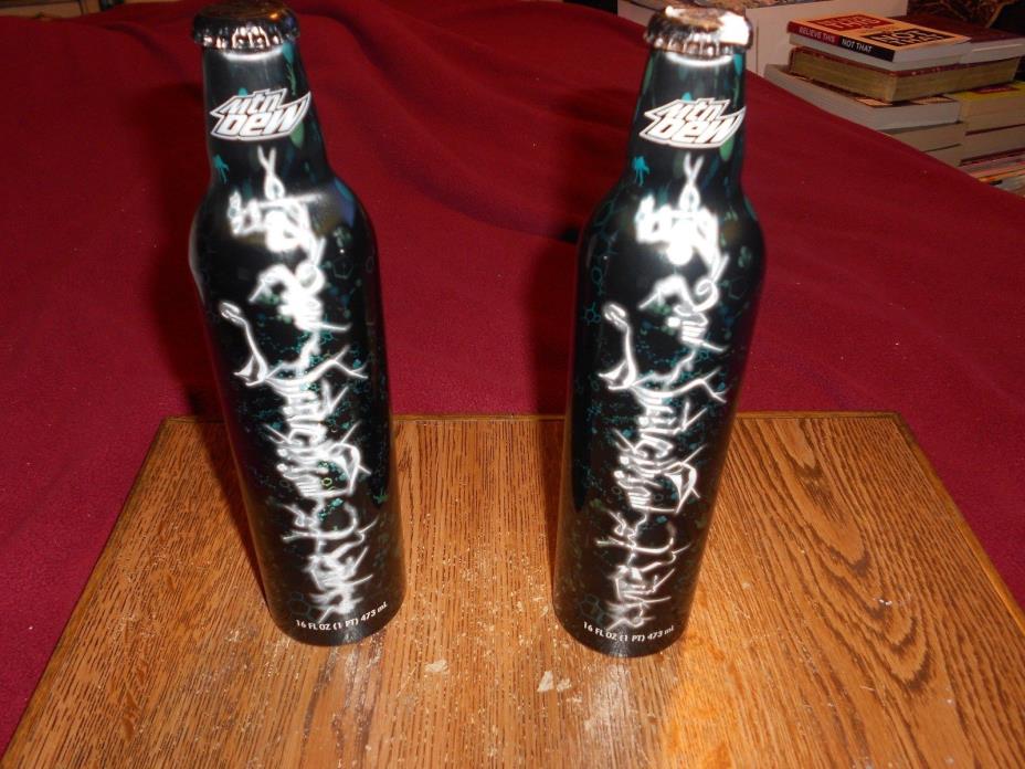 (2) 2009 SEALED MOUNTAIN DEW ALUMINUM BOTTLE GREEN LABEL ART circle of 8 