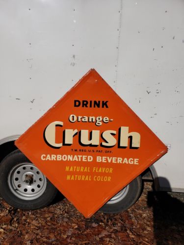 Rare Orange Crush diamond Sign. Painted Metal. Embossed!
