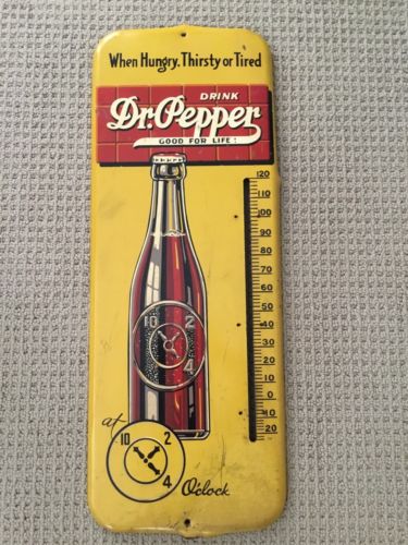 Antique Dr Pepper Sign 10-2-4 Vintage 1940s Beverage Advertising Metal Sign