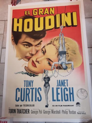 ORIGINAL HOUDINI MOVIE POSTER • 1953 TONY CURTIS & JANET LEIGH MOUNTED ON LINEN
