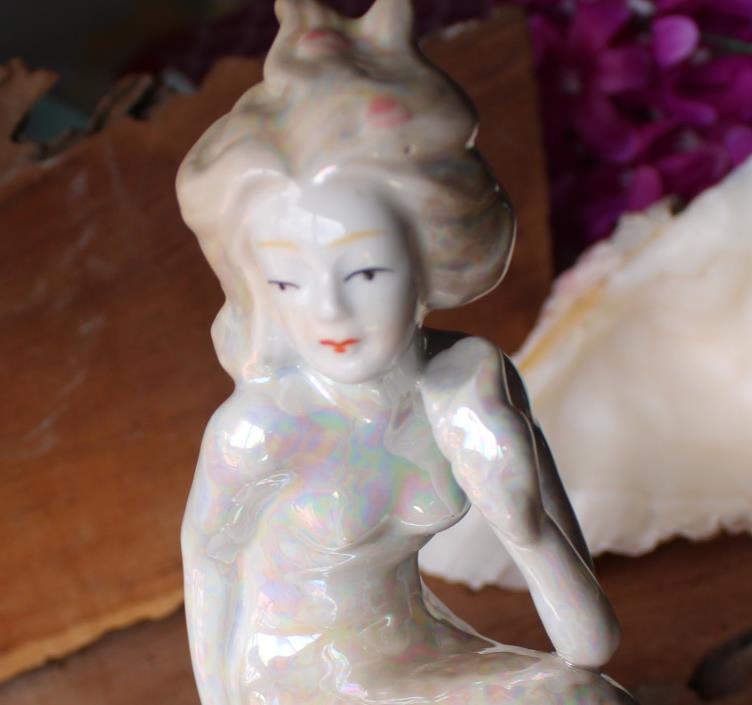 Vintage Lusterware Mermaid Figurine - Hard to Find- Made in China- Ceramic