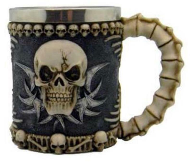 Skull & Bones Mug Cup Chalice Cast Resin Goth Mystic Wicca Pagan Occult