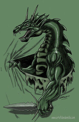 Dragon tear knife tattoo scary fantasy art 11x17 magic monster print Dan DeMille