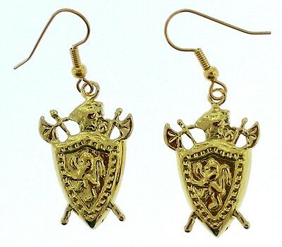 Medieval Coat of Arms with Axes  Earrings  Gold Tone