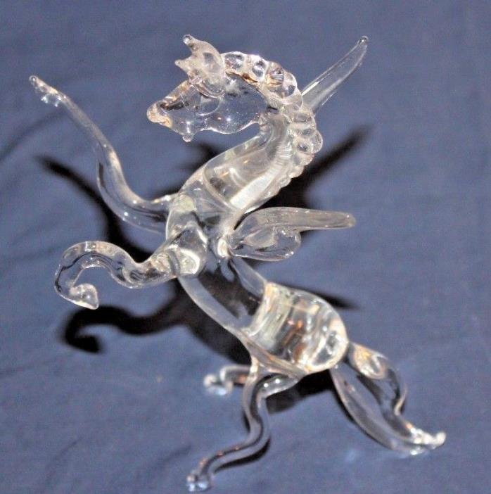 Blown Glass Handmade Pegasus Rearing on Hind Legs. Mythical Winged Horse