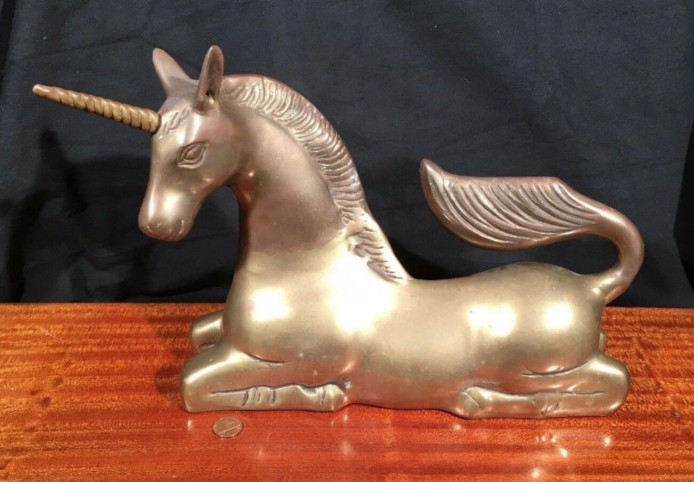 Vintage Unicorn Large Brass Statue Figurine Metal Horse Dramatic art sculpture