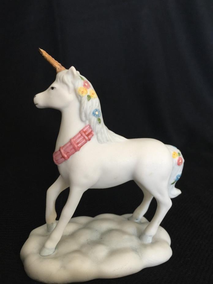 WHITE UNICORN FIGURINE WITH FLOWERS IN HAIR