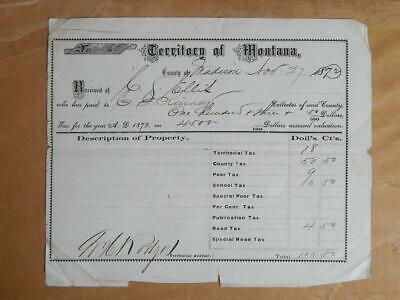 Scarce Antique Territory of Montana, Madison County 1872 Tax Receipt
